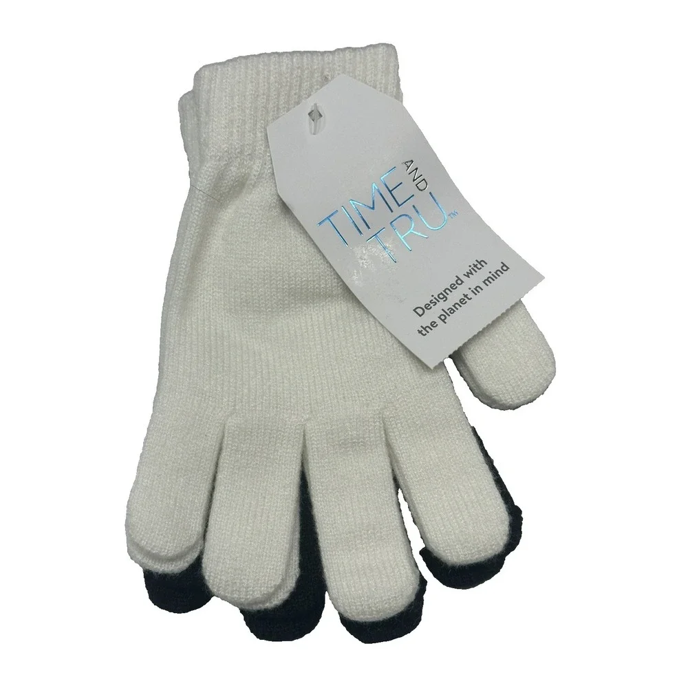 NEW time and tru womens 2‎ pairs winter gloves black white